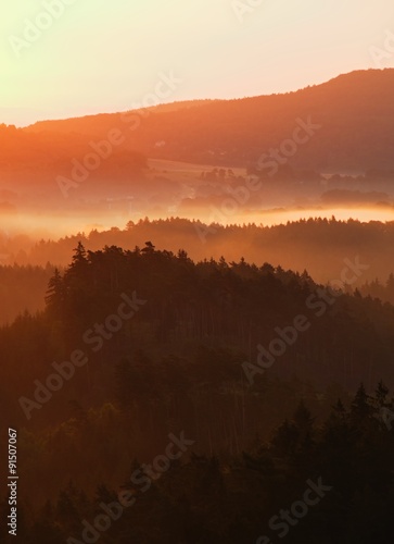 Wallpaper Mural Beautiful green hills glowing by warm sunlight at twilight. Dramatic scene. Torontodigital.ca