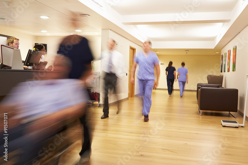 Busy Nurse s Station In Modern Hospital