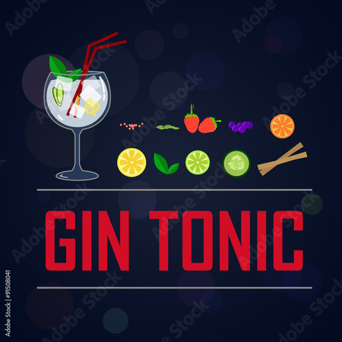 Gin tonics fruits and botanicals.