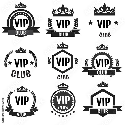 VIP club logos set in flat style