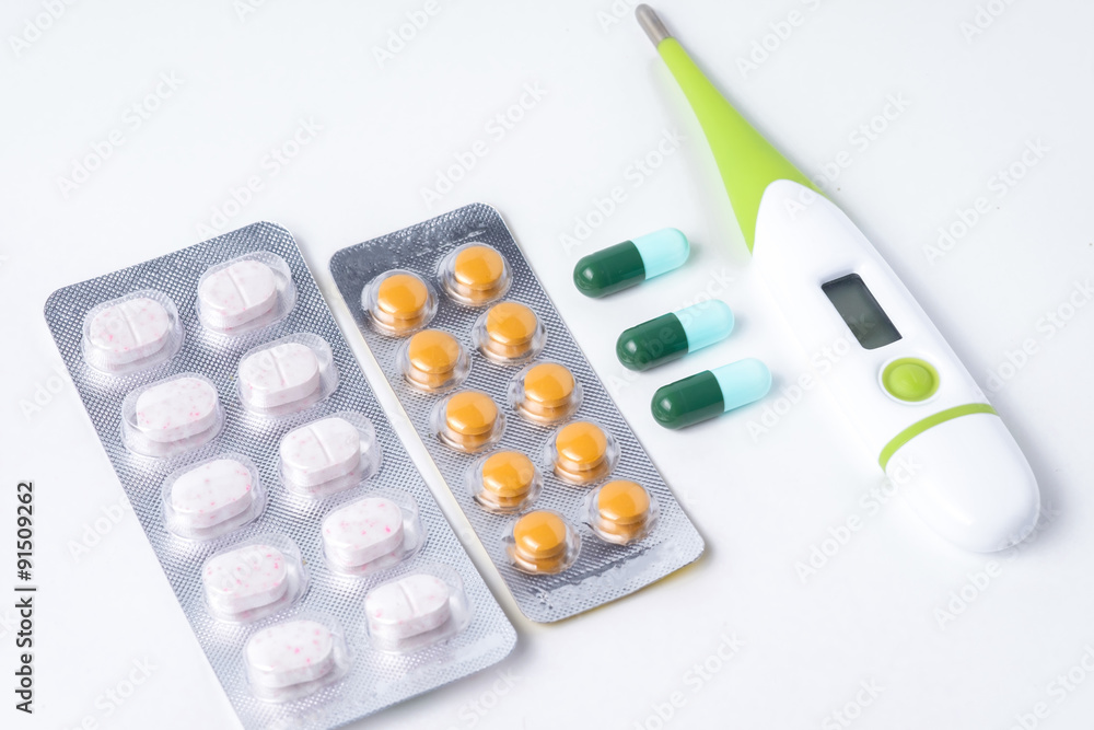 digital thermometer and medicine