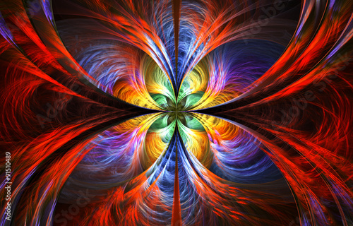 abstract multicolored fractal with swirls over black background