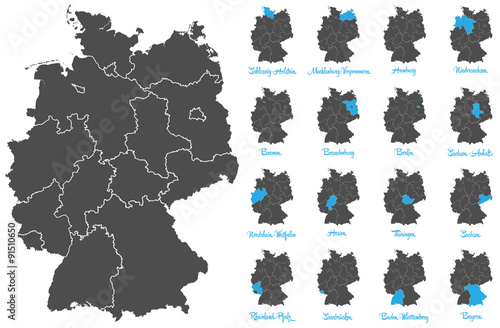Fotografia Deutschland Karte mit Bundesländern Vektor Set