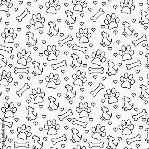 Fototapeta Naklejka Na Ścianę i Meble -  Black and White Doggy Tile Pattern Repeat Background