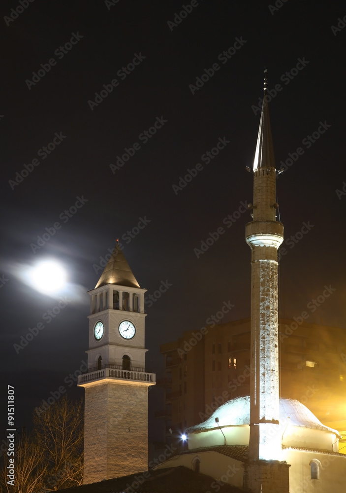Ethem Bey mosque and clock tower  in Tirana. Albania
