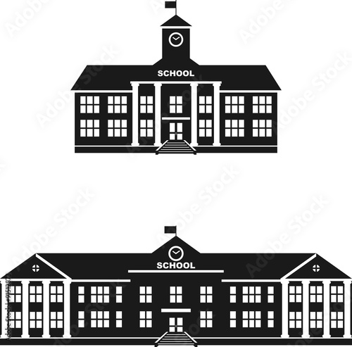 Set of silhouettes classical school building isolated on white