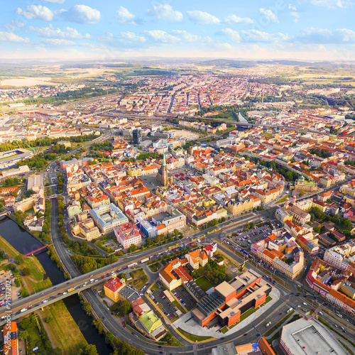 Aerial view to Pilsen in Czech Republic, Central Europe. The city was founded in 1295. Nowadays, the Pilsen metropolitan area covers 125 square kilometres. Its population is 165, 000 inhabitants. © Kletr