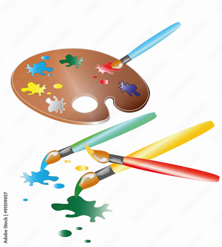 Palette, Paintbrushes and paints Palette, Paintbrushes and paints
