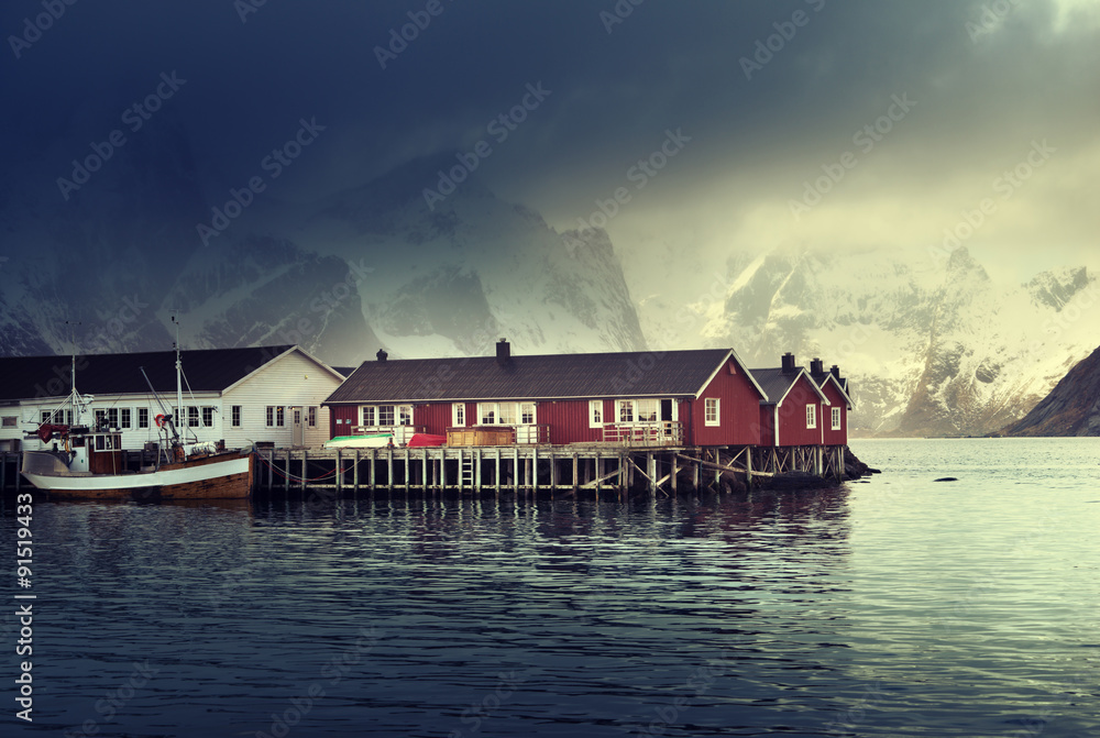 Fototapeta premium spring sunset - Reine, Lofoten islands, Norway