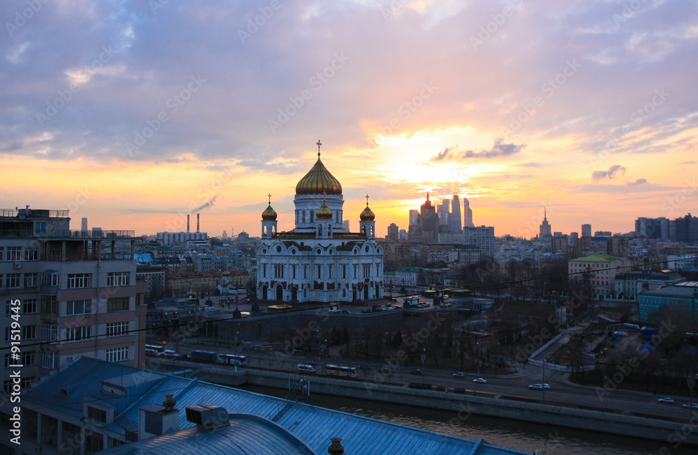 Moscow sunset, city landscape