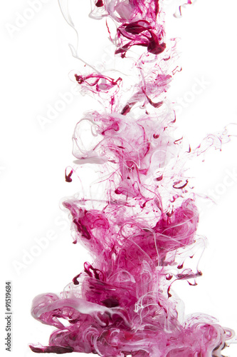 Unique design for personal and business branding. Pink color flows under water, creates patterns, lines and shapes, a rich texture. Space for text. Isolated on white Background.