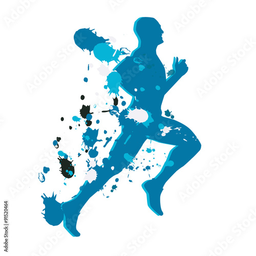 Colorful runner. Blue ink splash