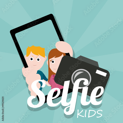 selfie kids illustration with gestures over color background
