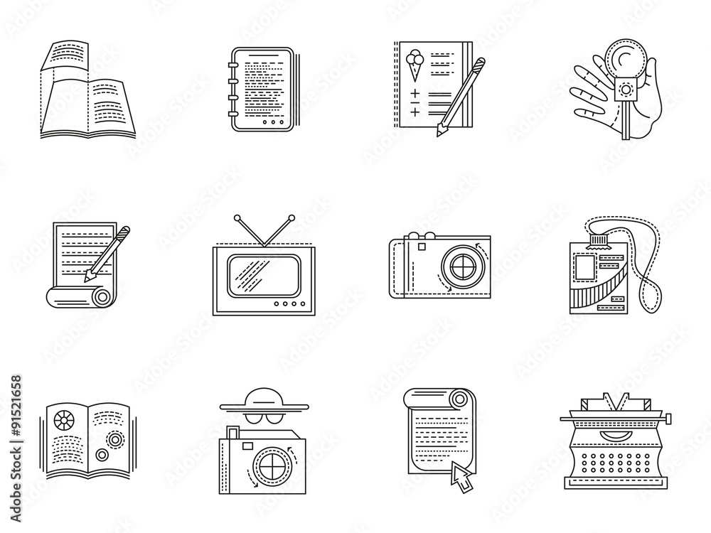 Thin line style journalism icons Thin line style journalism icons