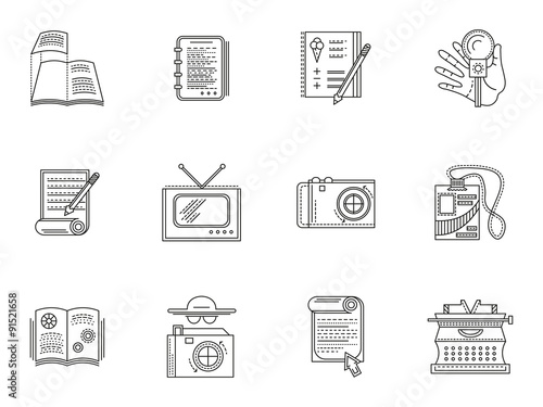 Thin line style journalism icons