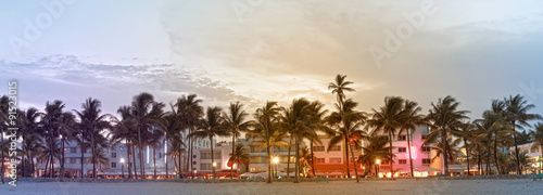 Miami Beach Florida, hotels and restaurants on Ocean Drive, world famous travel destination. Desaturated instagram filter processing for vintage looks photo
