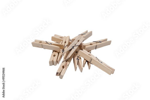Group clothespin isolated white background