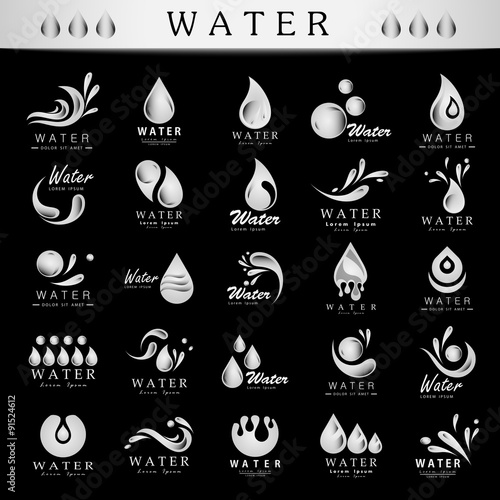 Water And Drop Icons Set - Isolated On Black Background