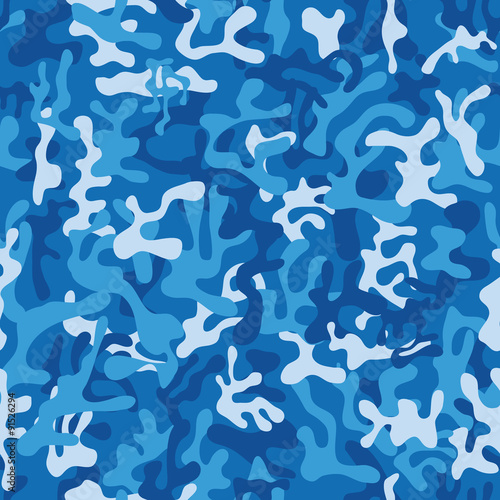 Seamless navy blue military camouflage pattern - Vector and illustration