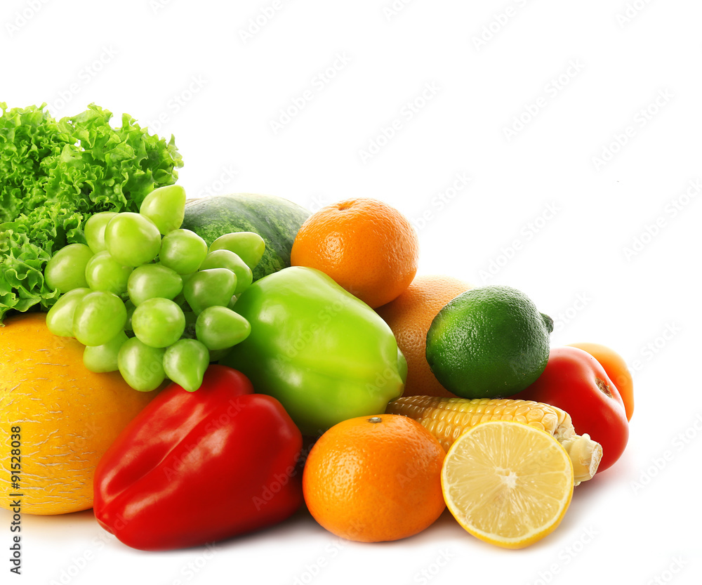 Fresh vegetables and fruits isolated on white Fresh vegetables and fruits isolated on white