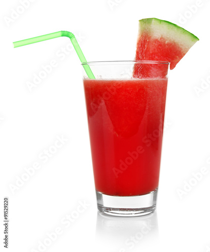 Glass of watermelon juice isolated on white