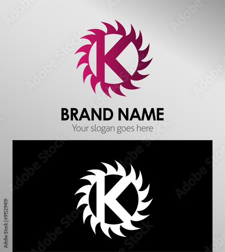 Creative letter K icon. Sun logo concept
