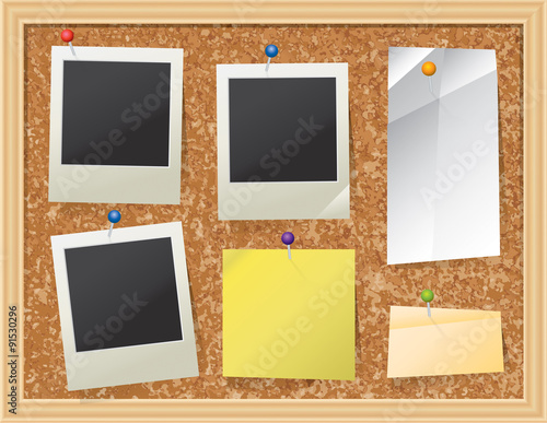 Cork Board with Pinned Paper and Photos