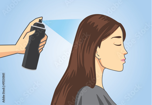 Hairdresser make hair styling to customer with hair spray in salon