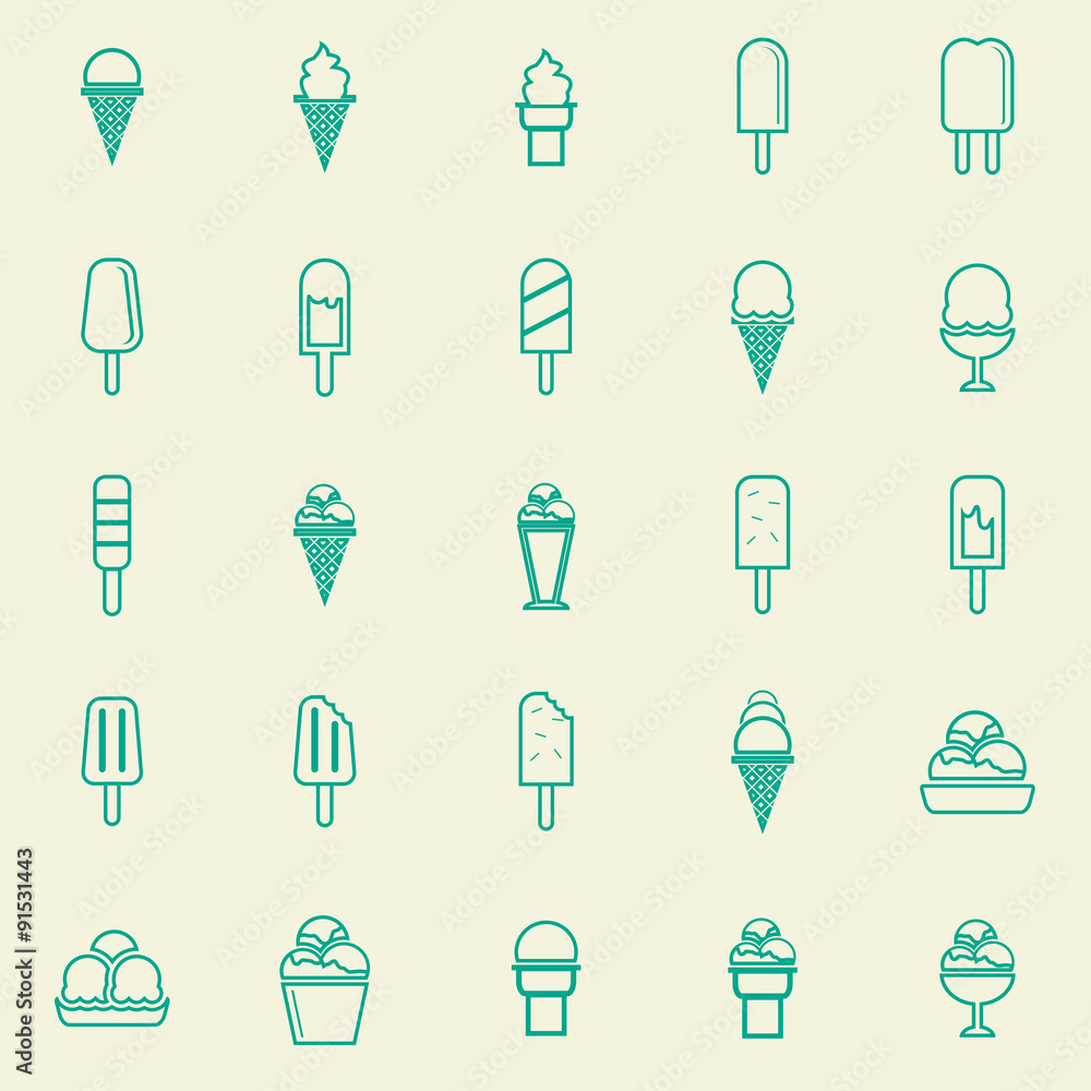 Ice cream line color icons on yellow background Ice cream line color icons on yellow background