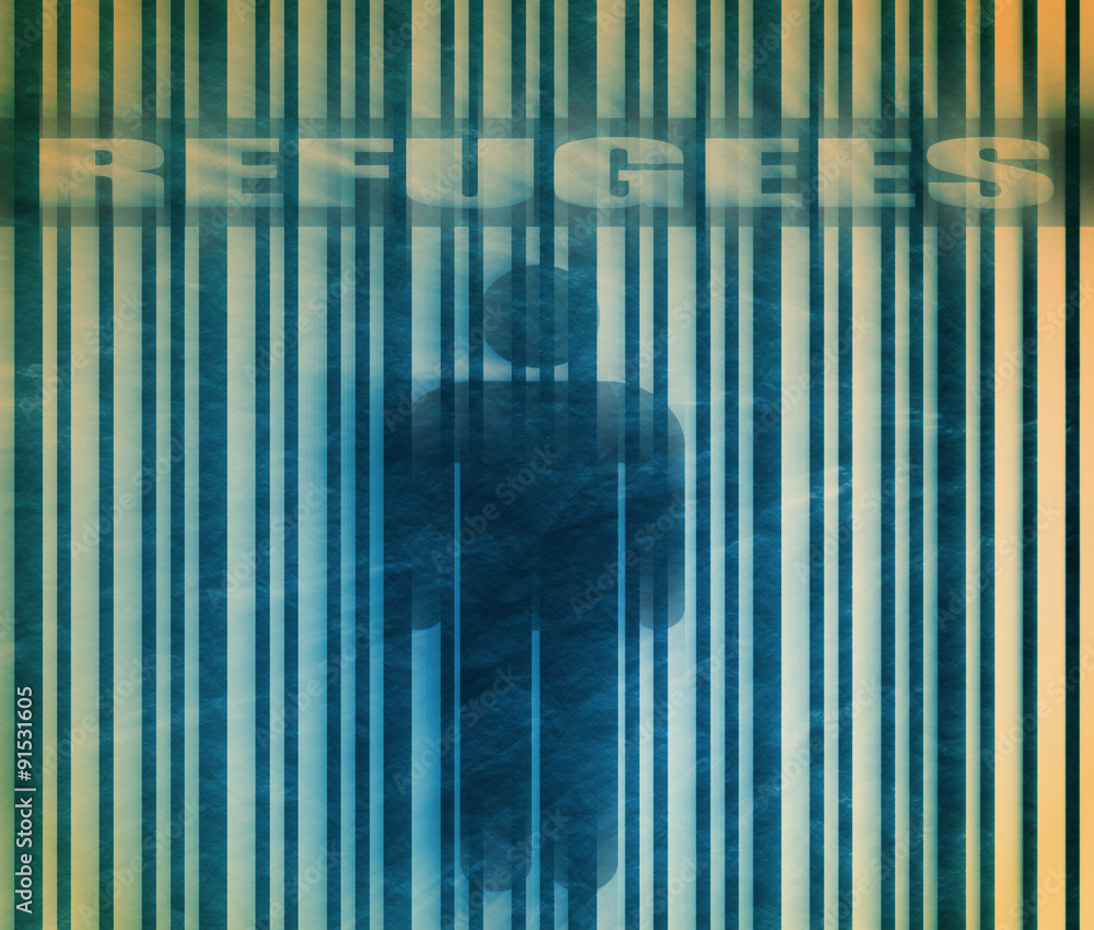 Obraz premium barcode with human icon and refugees text