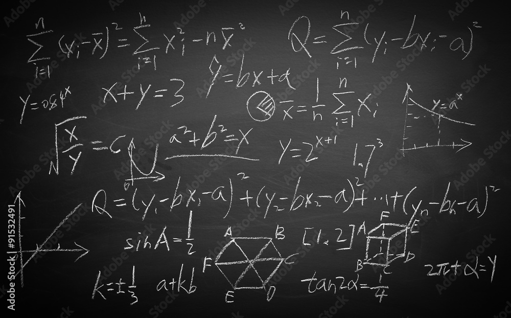 Fototapeta premium Maths formulas on chalkboard background