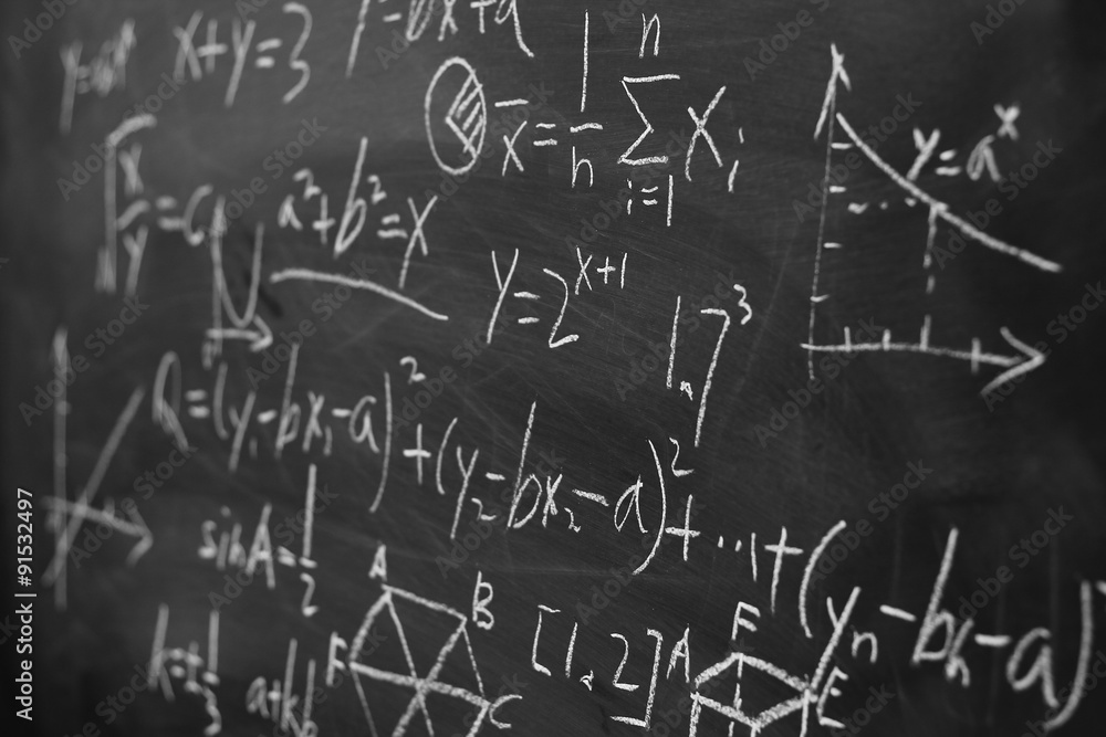Maths formulas on chalkboard background Maths formulas on chalkboard background