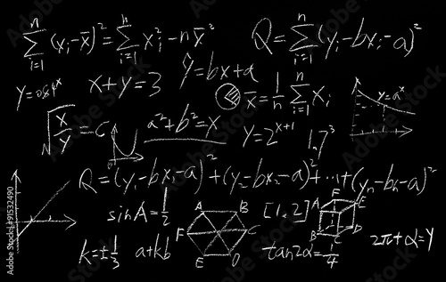 Maths formulas on chalkboard background