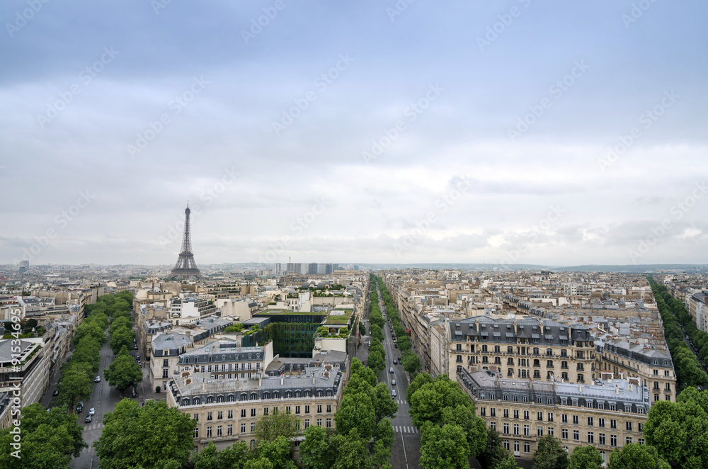 Paris skyline view from the Arc de Triomphe in Paris