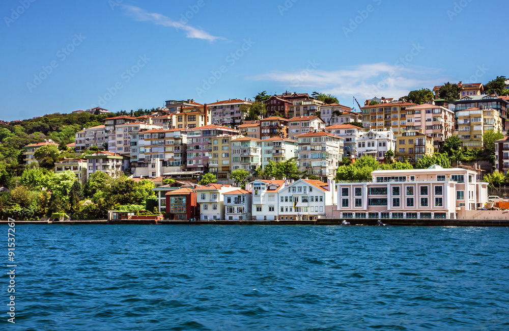 Istanbul seafront houses. Turkey seascape