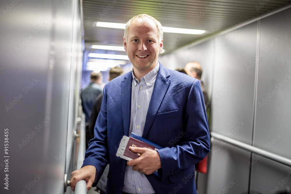 Fototapeta premium Businessman leaving the plane.