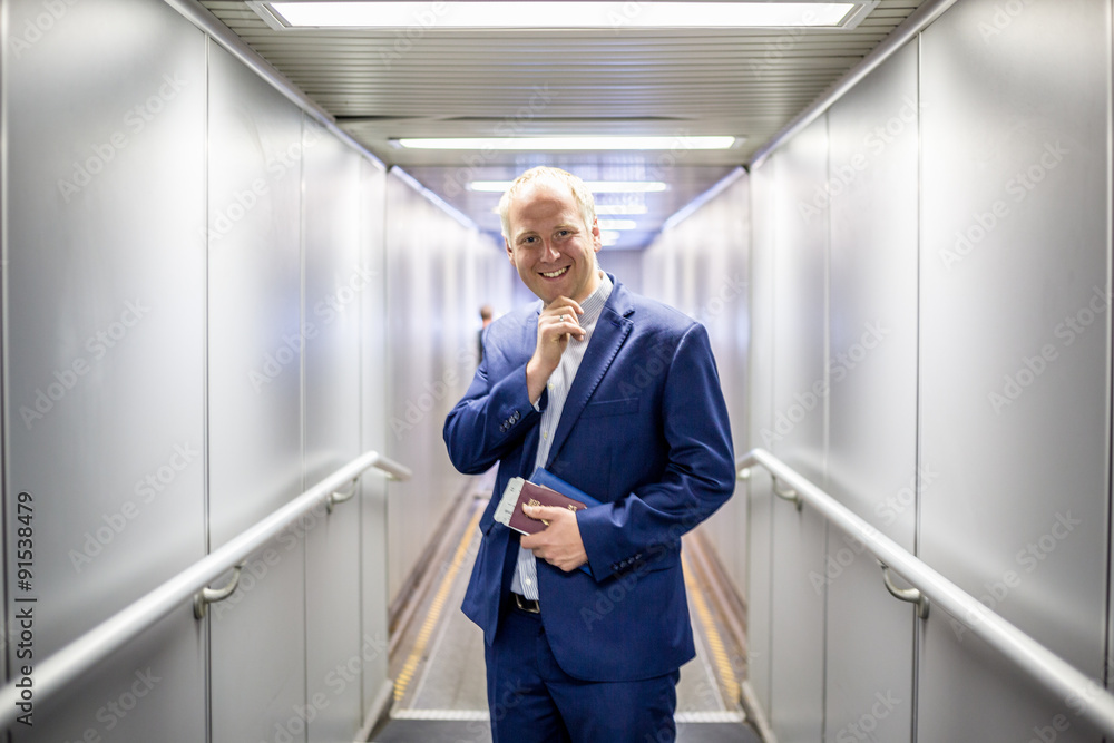 Businessman leaving the plane. Businessman leaving the plane.