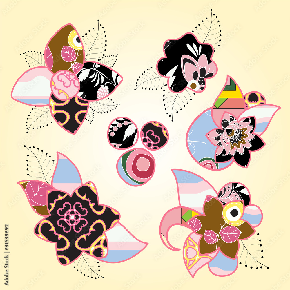 Fototapeta premium set of stock vector floral patchwork pattern. russian ornament