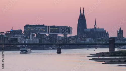 sunset at cologne skyline, germany