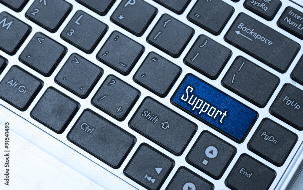 Keyboard with blue button of support