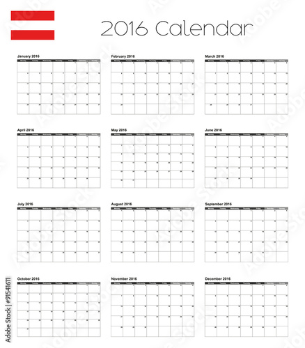 2016 Calendar with the Flag of Austria