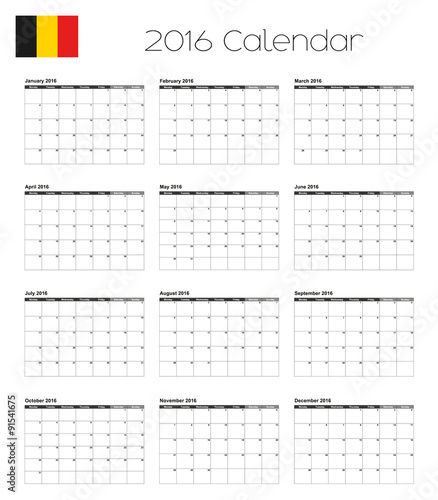2016 Calendar with the Flag of Belgium