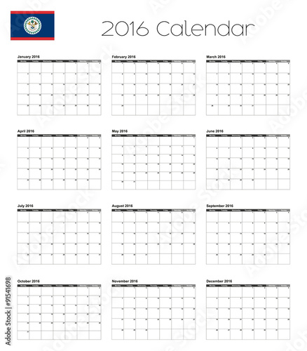 2016 Calendar with the Flag of Belize