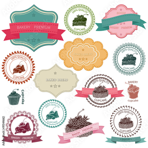 Set of vintage bakery badges and labels