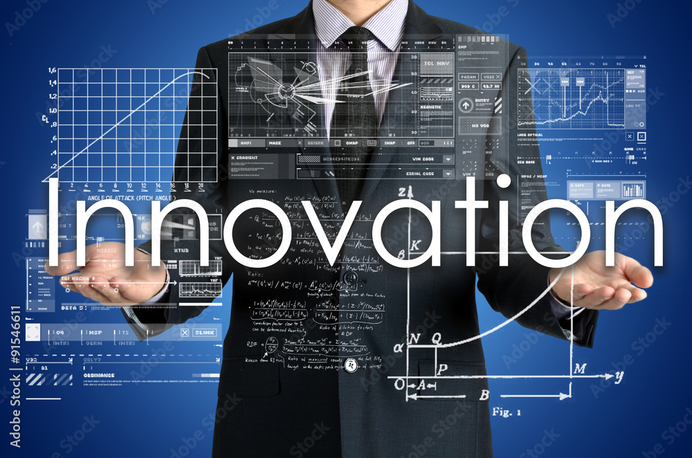 Fototapeta premium businessman presenting Innovation concept of his own hands: