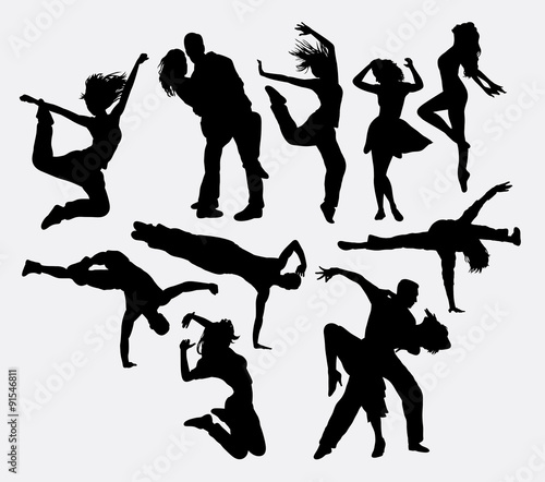 Dancing male, female and couple silhouettes. Good use for symbol, logo, web icons, or any design you want.
