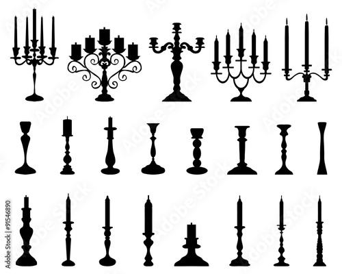 Black silhouettes of candlesticks, vector