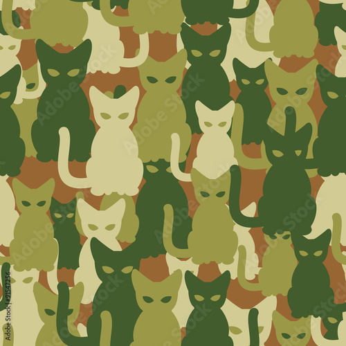 Military texture of cats. Army seamless pattern from pets. Prote