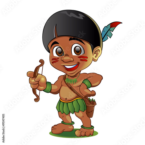 Illustration of a Tough Kid Indian with bow in Hands