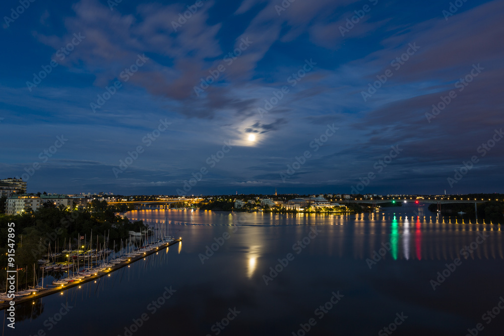 Full moon rising over Stockholm, Stockholm, Sweden